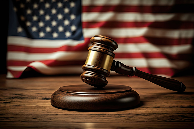 Court Hearing Gavel with American Flag in background