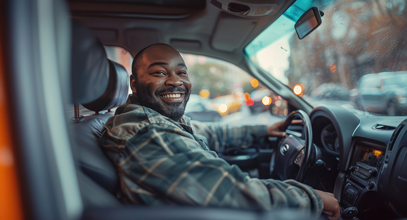 Man driving car