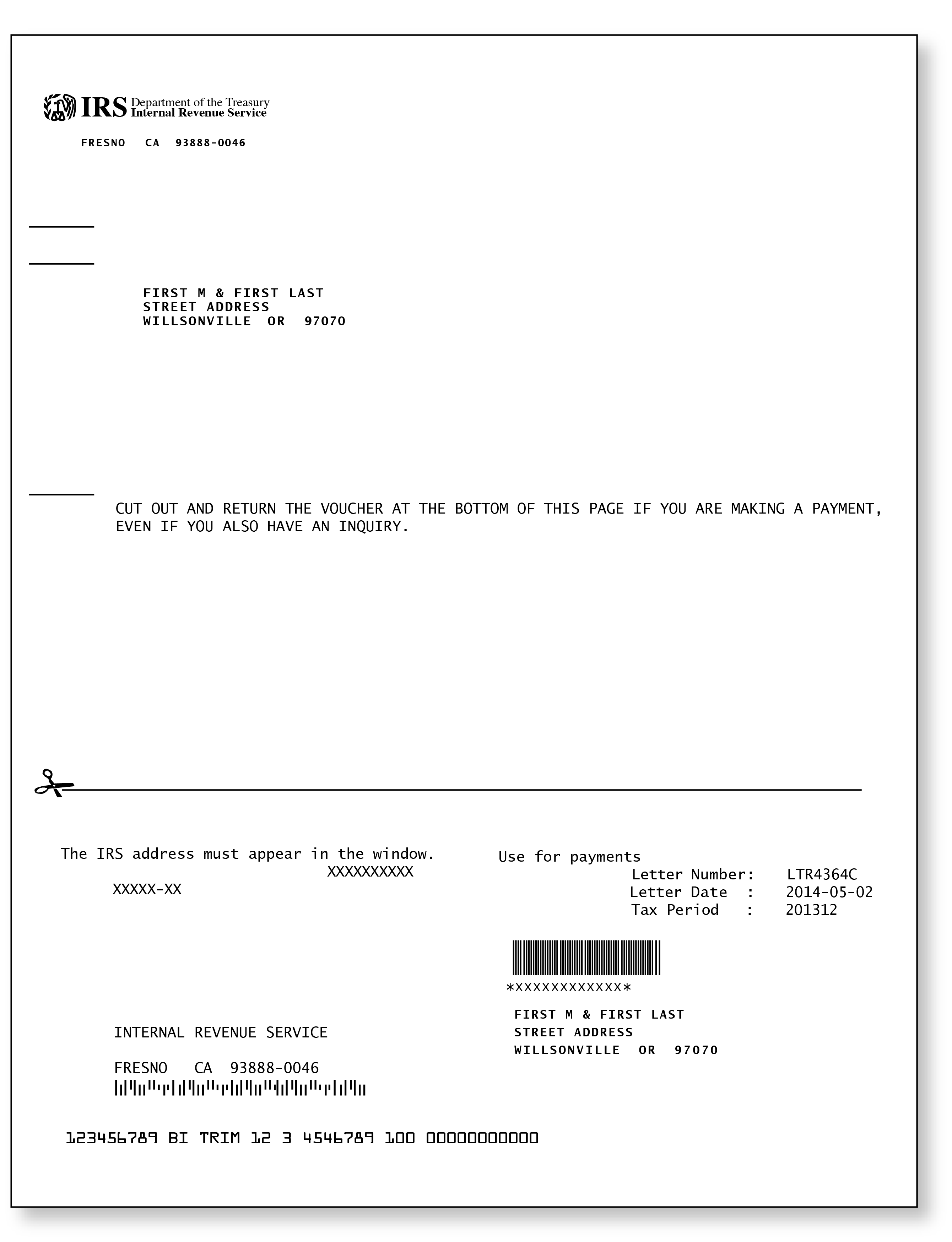 IRS Audit Letter 4364C - Sample 1 